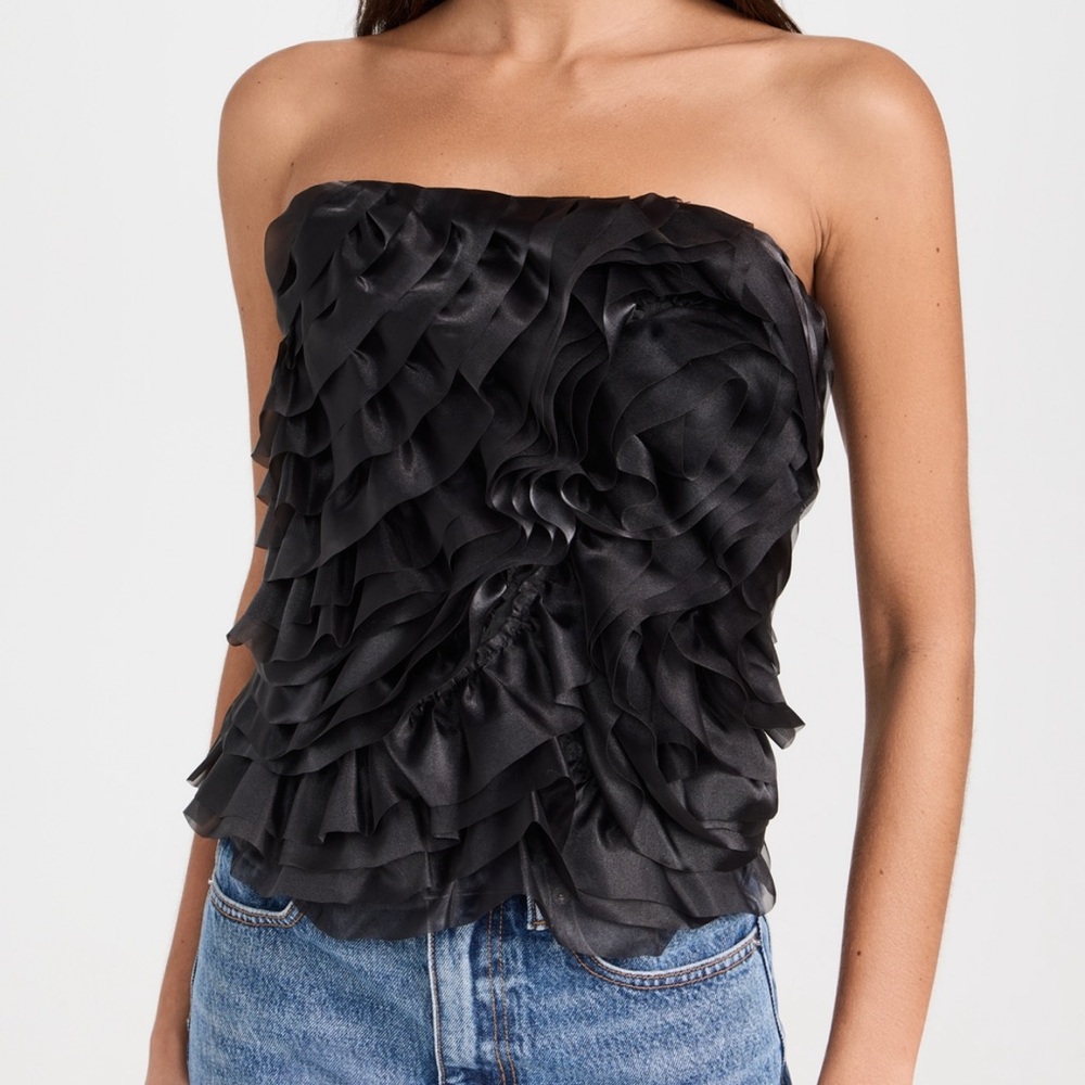 Aje Black Ruffled Strapless Top